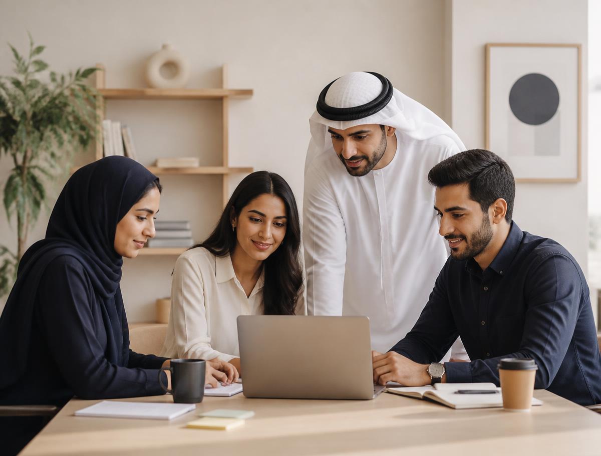 فريق عمل يستعرض فرص التوظيف على المنصة